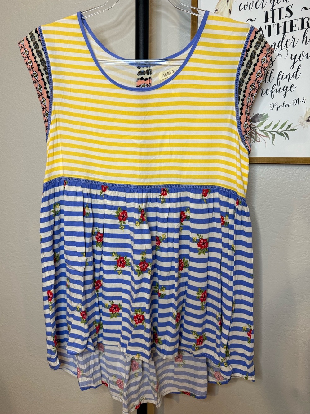 Matilda Jane Yellow, Blue & White Mixed-Pattern Top